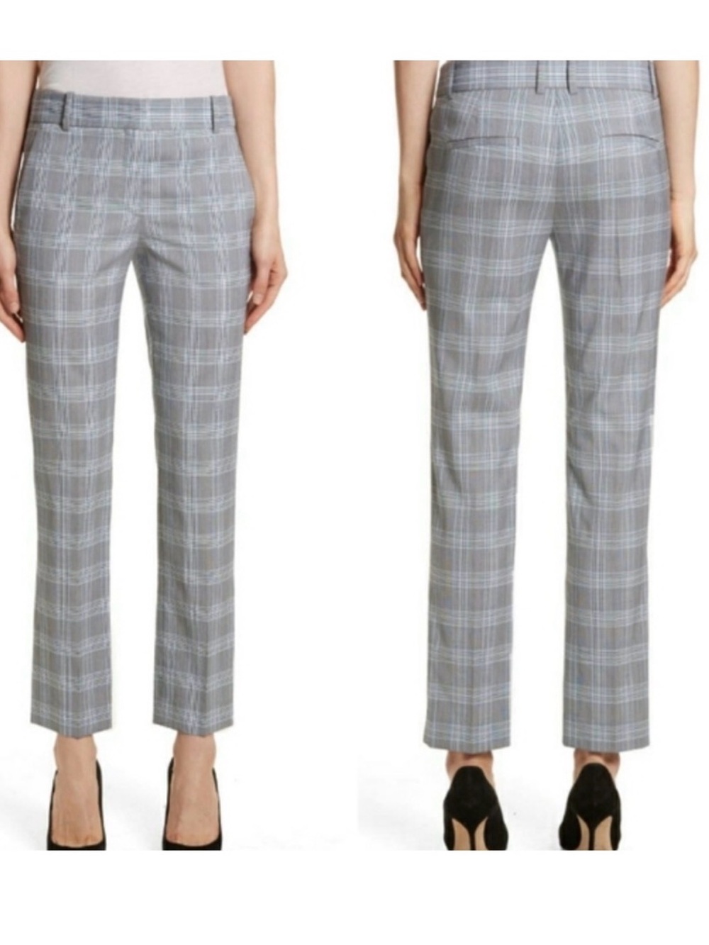 Theory Maple Check Straight Leg Crop Trouser Pant Size 4 Virgin Wool